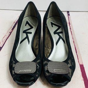 Ann Klein Sport Black Net Fabric Wedge Heel Shoes